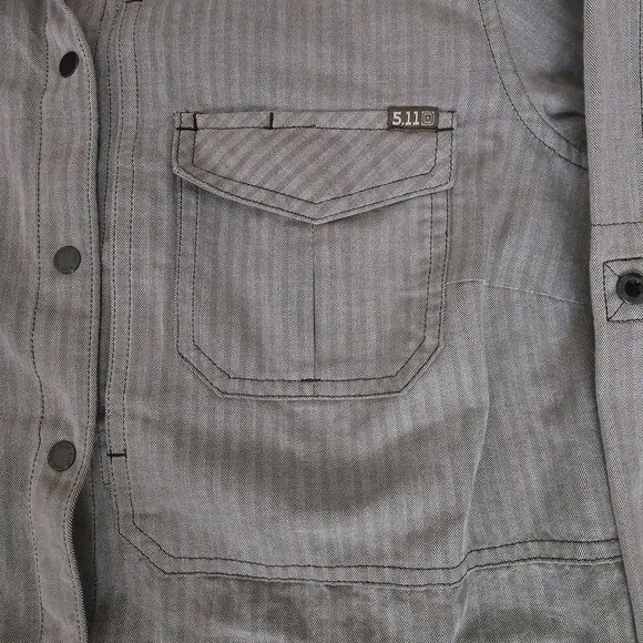 5.11 Tactical Men's Gray Striped Dual Chest Pockets Long Sleeve Shirt Size Small - Picture 9 of 16